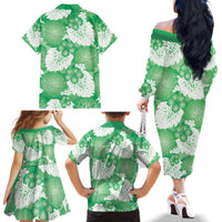 Green Aloha Hawaii Family Matching Off The Shoulder Long Sleeve Dress and Hawaiian Shirt Monstera Hibiscus Plumeria Seamless Vibes LT14 - Polynesian Pride