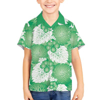 Green Aloha Hawaii Family Matching Off The Shoulder Long Sleeve Dress and Hawaiian Shirt Monstera Hibiscus Plumeria Seamless Vibes LT14 Son's Shirt Green - Polynesian Pride