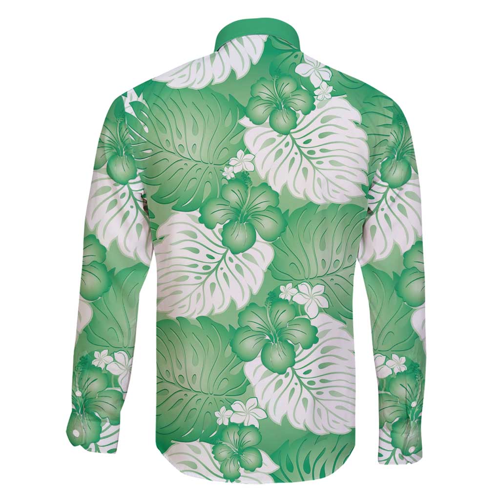 Green Aloha Hawaii Family Matching Off Shoulder Maxi Dress and Hawaiian Shirt Monstera Hibiscus Plumeria Seamless Vibes LT14 - Polynesian Pride