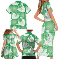 Green Aloha Hawaii Family Matching Short Sleeve Bodycon Dress and Hawaiian Shirt Monstera Hibiscus Plumeria Seamless Vibes LT14 - Polynesian Pride