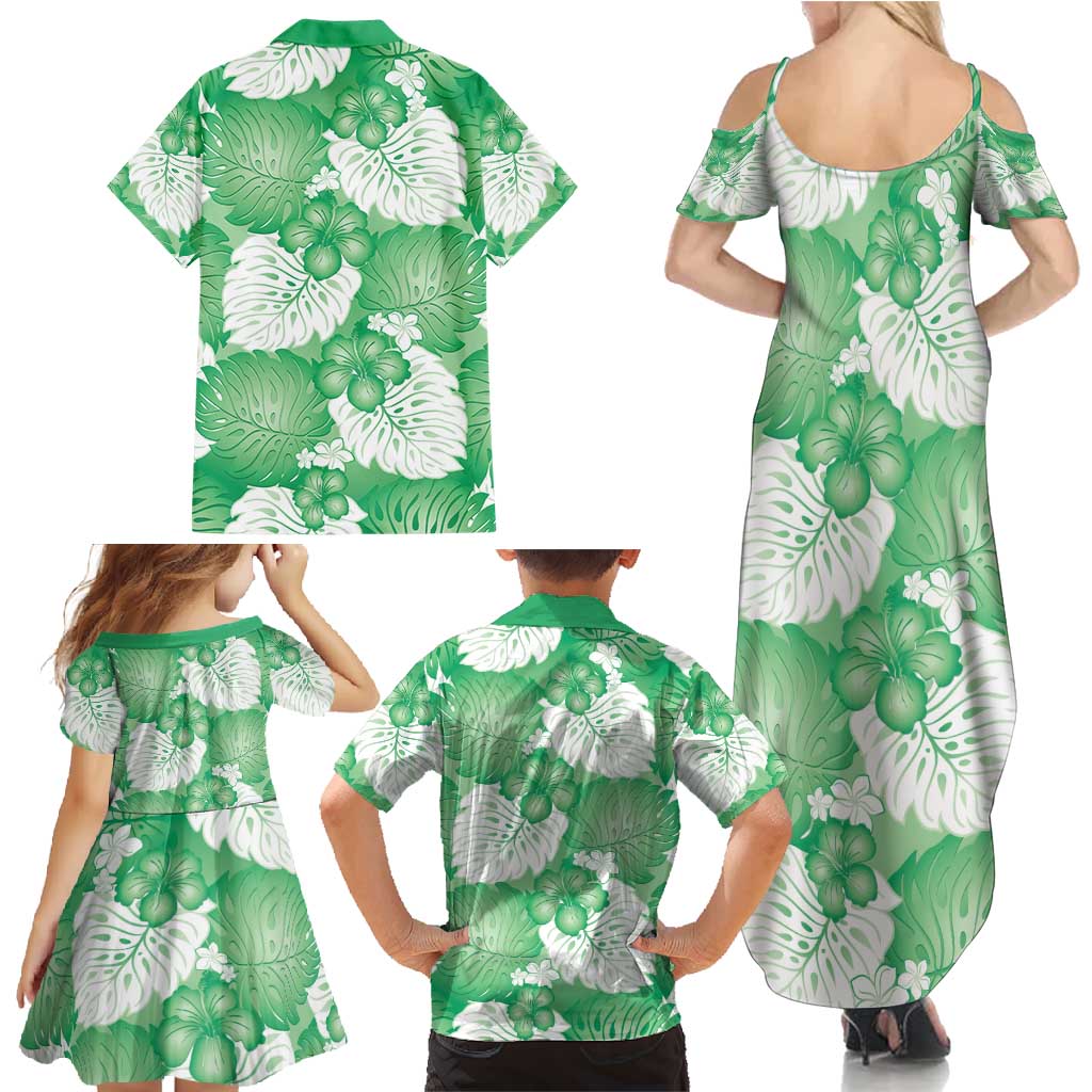Green Aloha Hawaii Family Matching Summer Maxi Dress and Hawaiian Shirt Monstera Hibiscus Plumeria Seamless Vibes LT14 - Polynesian Pride