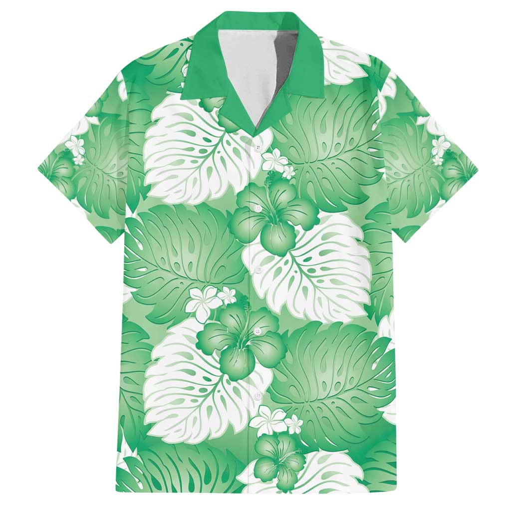 Green Aloha Hawaii Family Matching Summer Maxi Dress and Hawaiian Shirt Monstera Hibiscus Plumeria Seamless Vibes LT14 Dad's Shirt - Short Sleeve Green - Polynesian Pride