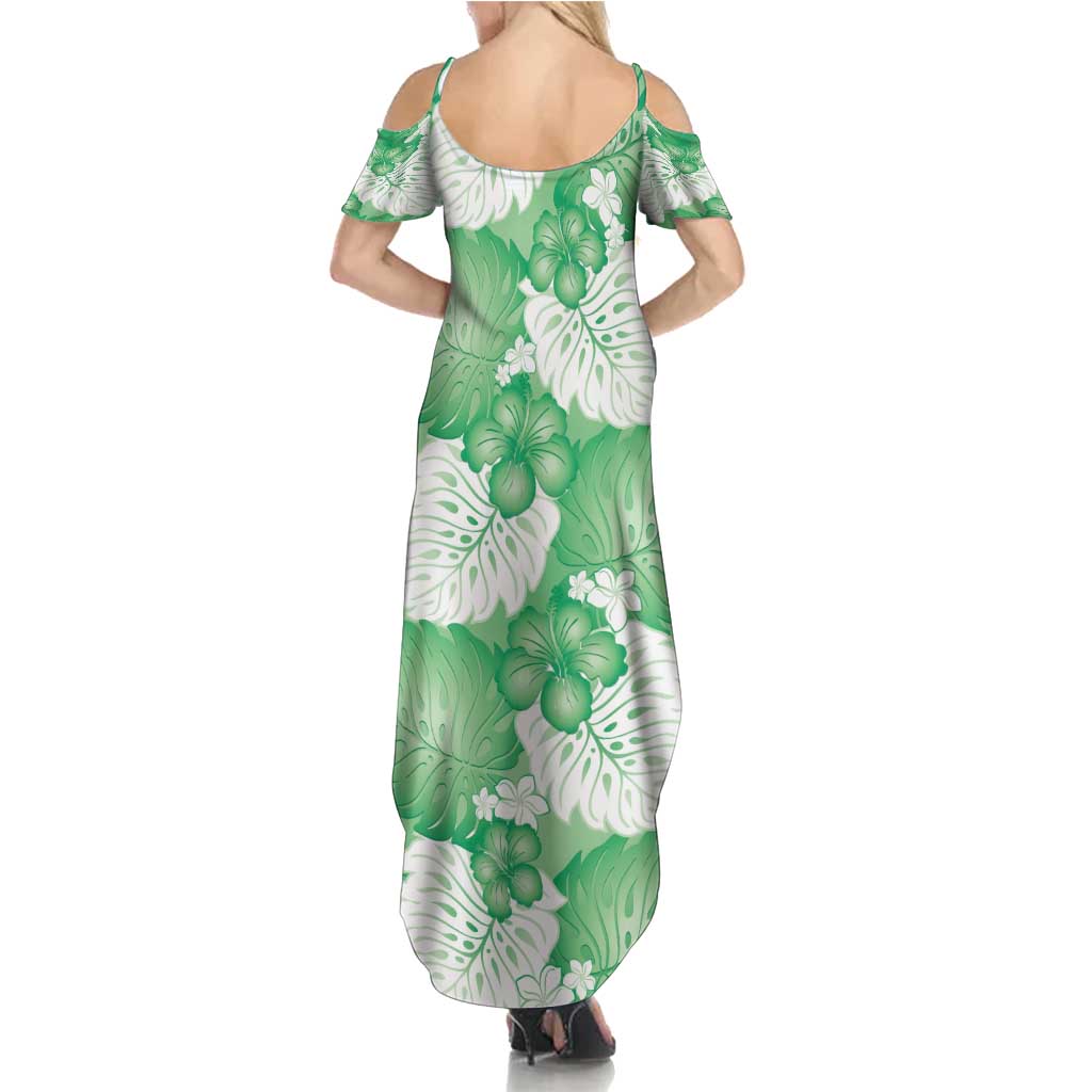 Green Aloha Hawaii Family Matching Summer Maxi Dress and Hawaiian Shirt Monstera Hibiscus Plumeria Seamless Vibes LT14 - Polynesian Pride