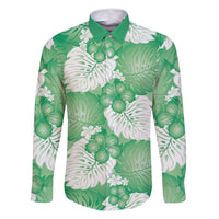 Green Aloha Hawaii Family Matching Tank Maxi Dress and Hawaiian Shirt Monstera Hibiscus Plumeria Seamless Vibes LT14 Dad's Shirt - Long Sleeve Green - Polynesian Pride