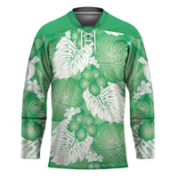 Green Aloha Hawaii Hockey Jersey Monstera Hibiscus Plumeria Seamless Vibes - Polynesian Pride