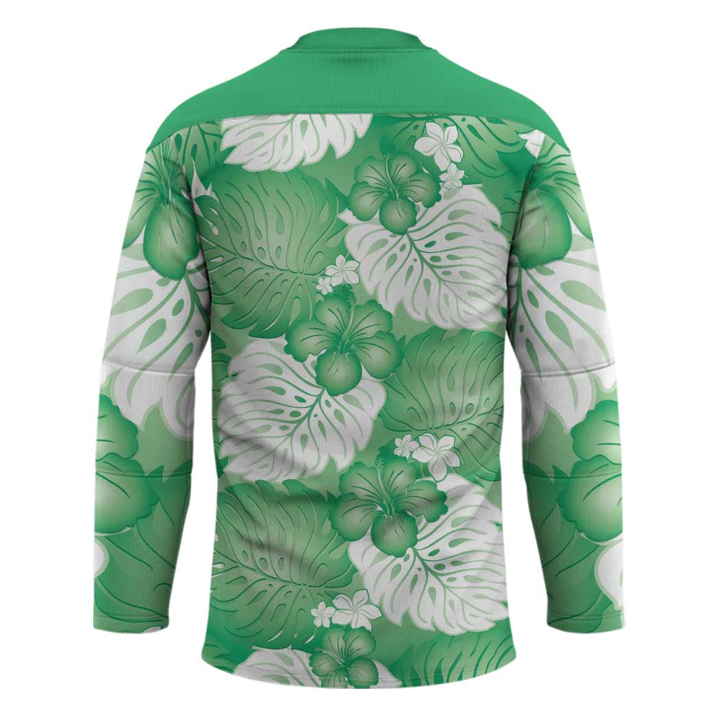 Green Aloha Hawaii Hockey Jersey Monstera Hibiscus Plumeria Seamless Vibes - Polynesian Pride