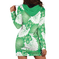 Green Aloha Hawaii Hoodie Dress Monstera Hibiscus Plumeria Seamless Vibes LT14 - Polynesian Pride