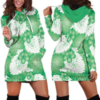 Green Aloha Hawaii Hoodie Dress Monstera Hibiscus Plumeria Seamless Vibes LT14 - Polynesian Pride