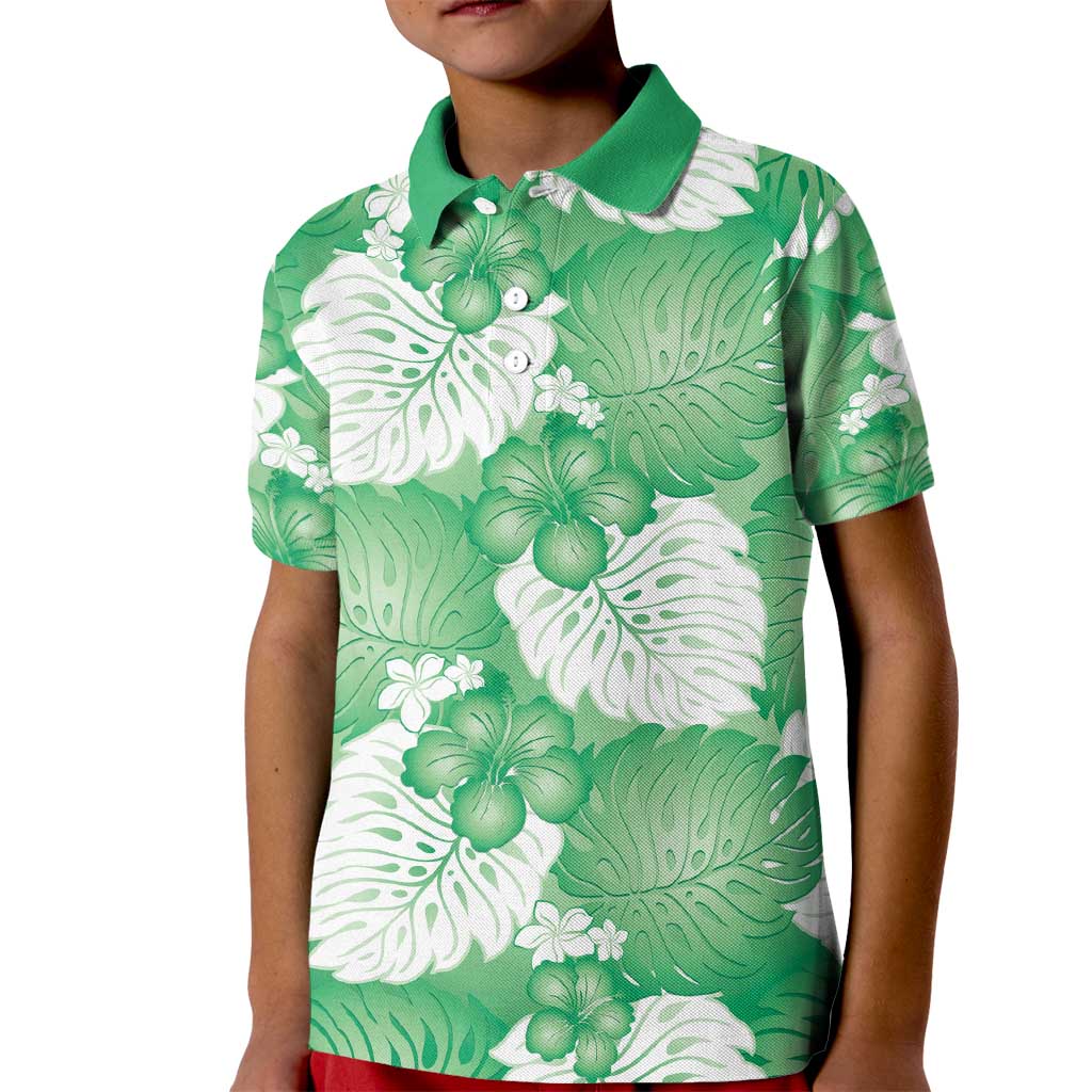 Green Aloha Hawaii Kid Polo Shirt Monstera Hibiscus Plumeria Seamless Vibes LT14 Kid Green - Polynesian Pride