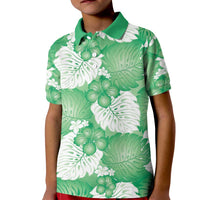 Green Aloha Hawaii Kid Polo Shirt Monstera Hibiscus Plumeria Seamless Vibes LT14 Kid Green - Polynesian Pride