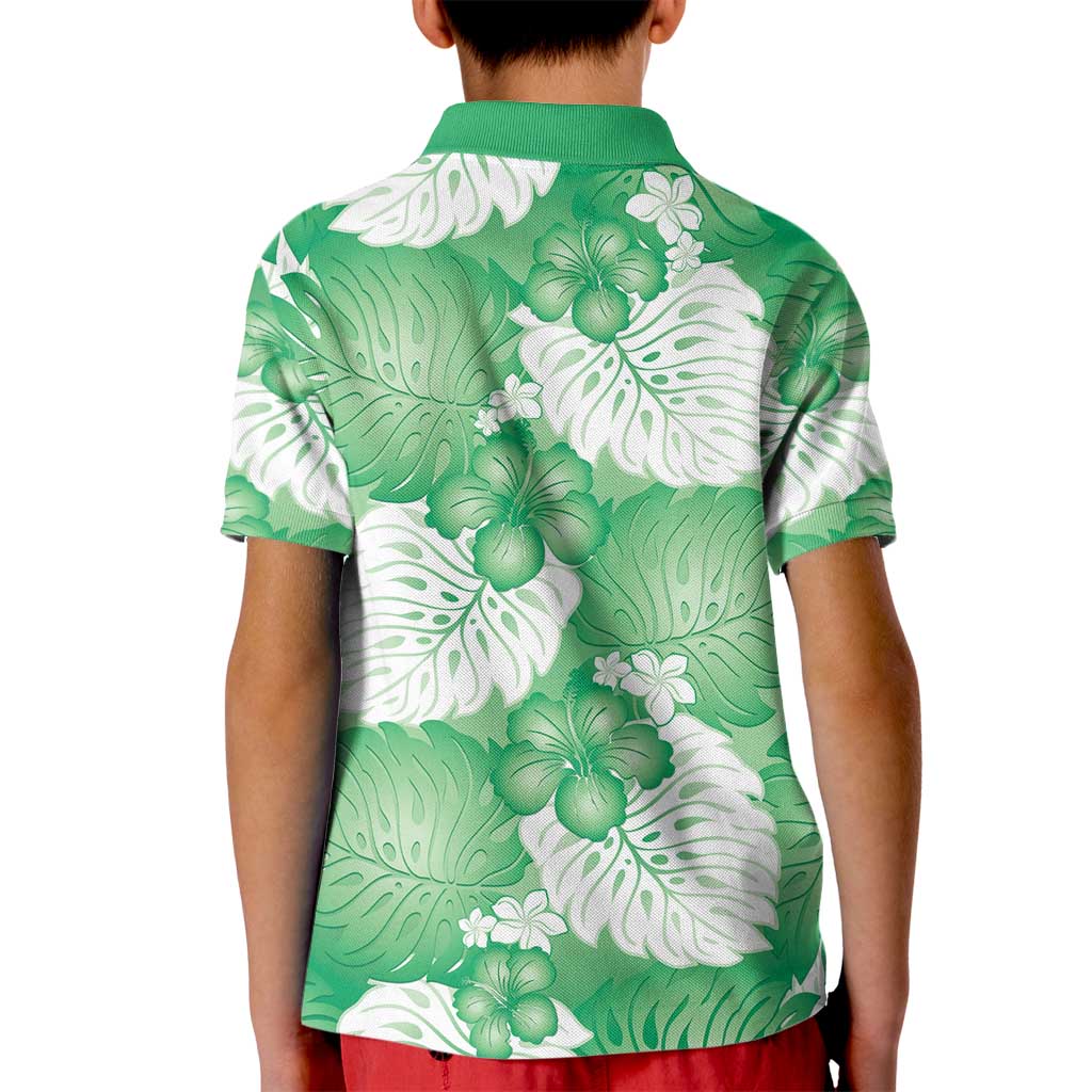 Green Aloha Hawaii Kid Polo Shirt Monstera Hibiscus Plumeria Seamless Vibes LT14 - Polynesian Pride