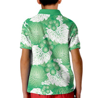 Green Aloha Hawaii Kid Polo Shirt Monstera Hibiscus Plumeria Seamless Vibes LT14 - Polynesian Pride