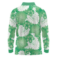 Green Aloha Hawaii Long Sleeve Polo Shirt Monstera Hibiscus Plumeria Seamless Vibes LT14 - Polynesian Pride