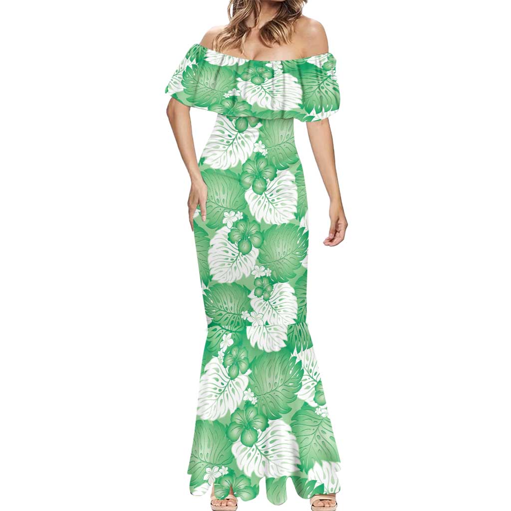 Green Aloha Hawaii Mermaid Dress Monstera Hibiscus Plumeria Seamless Vibes LT14 - Polynesian Pride