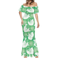 Green Aloha Hawaii Mermaid Dress Monstera Hibiscus Plumeria Seamless Vibes LT14 - Polynesian Pride