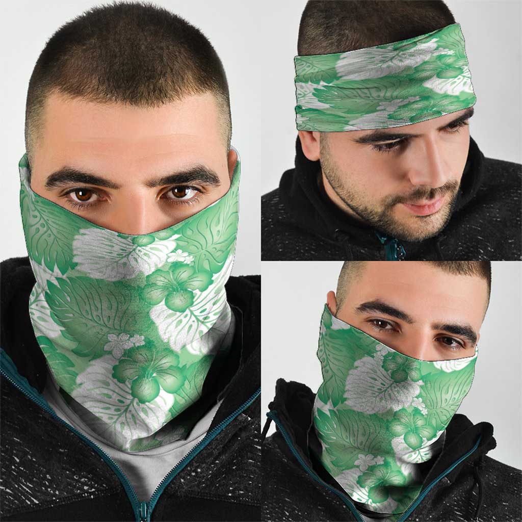 Green Aloha Hawaii Neck Gaiter Monstera Hibiscus Plumeria Seamless Vibes LT14