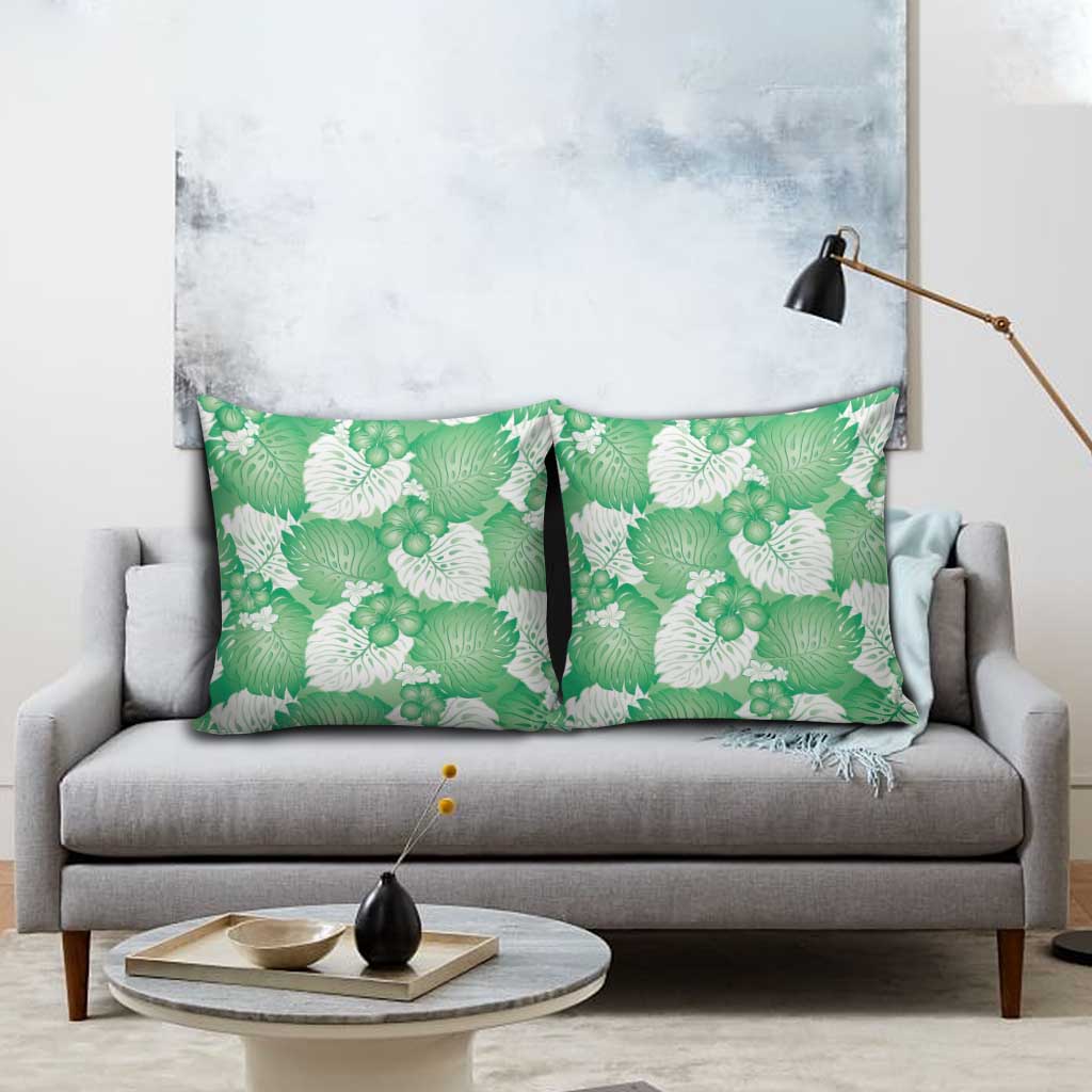 Green Aloha Hawaii Pillow Cover Monstera Hibiscus Plumeria Seamless Vibes - Polynesian Pride