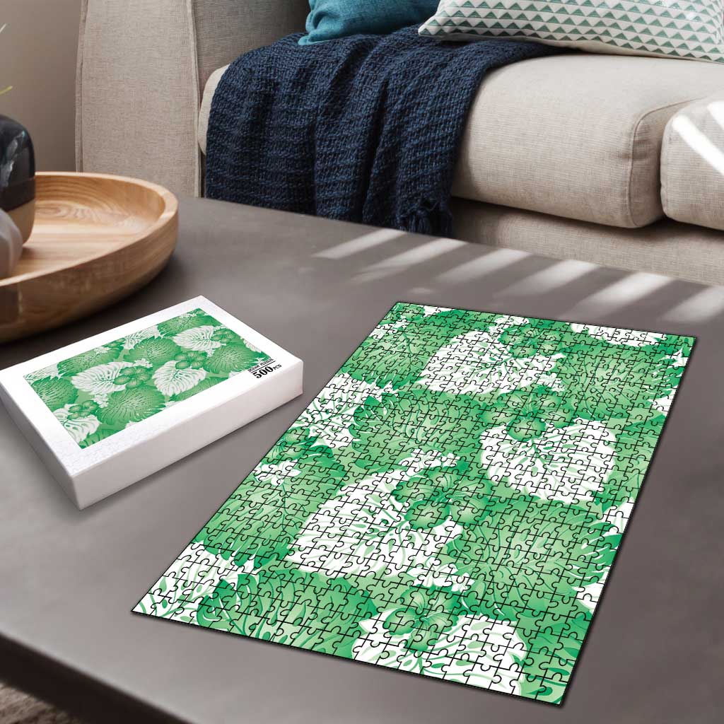Green Aloha Hawaii Puzzle Monstera Hibiscus Plumeria Seamless Vibes - Polynesian Pride