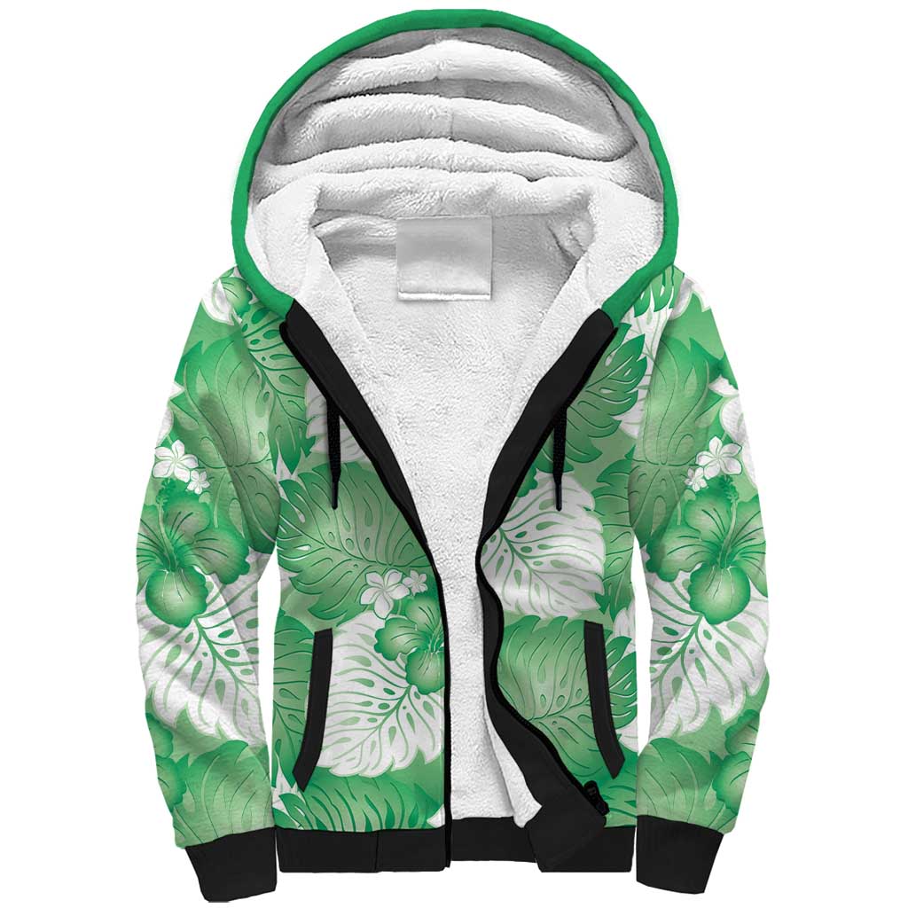 Green Aloha Hawaii Sherpa Hoodie Monstera Hibiscus Plumeria Seamless Vibes LT14 Unisex Green - Polynesian Pride