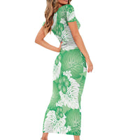 Green Aloha Hawaii Short Sleeve Bodycon Dress Monstera Hibiscus Plumeria Seamless Vibes LT14 - Polynesian Pride