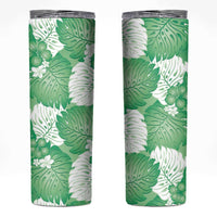 Green Aloha Hawaii Skinny Tumbler Monstera Hibiscus Plumeria Seamless Vibes LT14 Green - Polynesian Pride