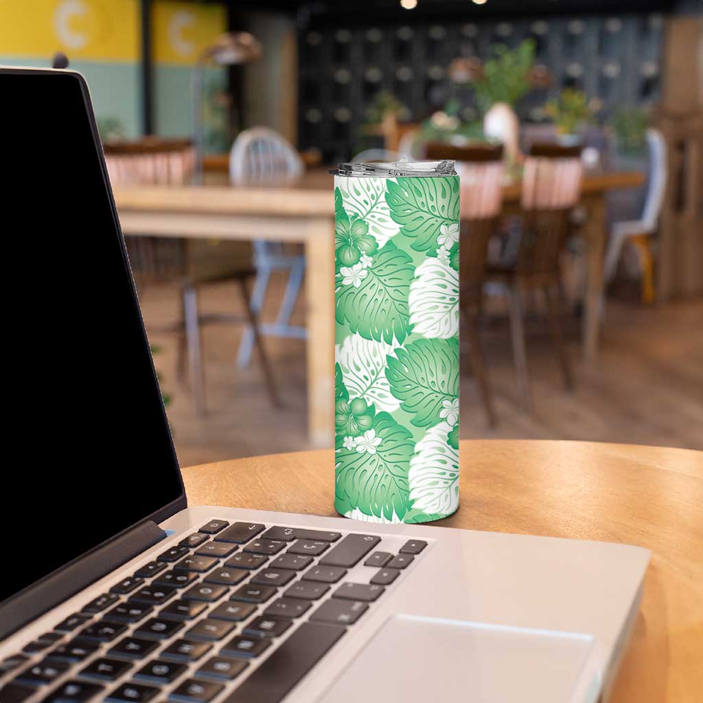 Green Aloha Hawaii Skinny Tumbler Monstera Hibiscus Plumeria Seamless Vibes LT14 - Polynesian Pride