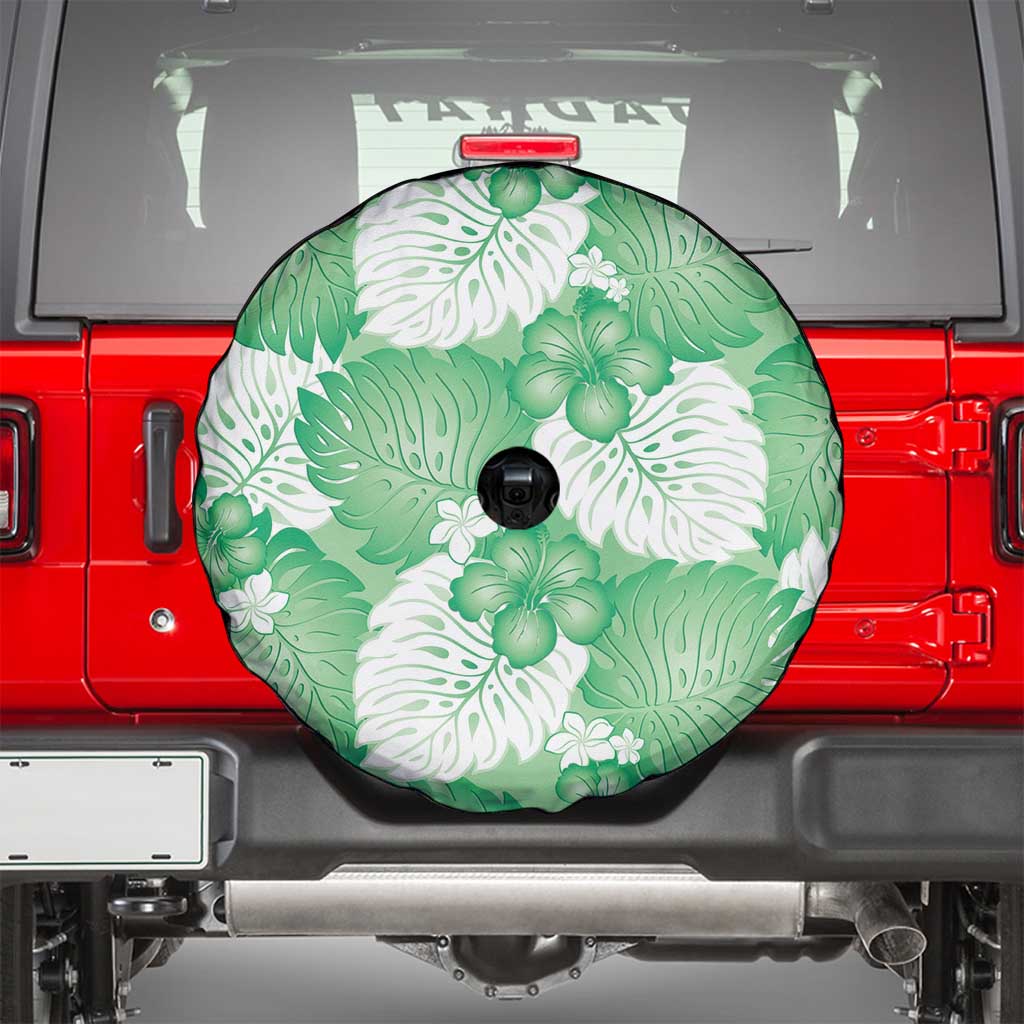Green Aloha Hawaii Spare Tire Cover Monstera Hibiscus Plumeria Seamless Vibes LT14 - Polynesian Pride