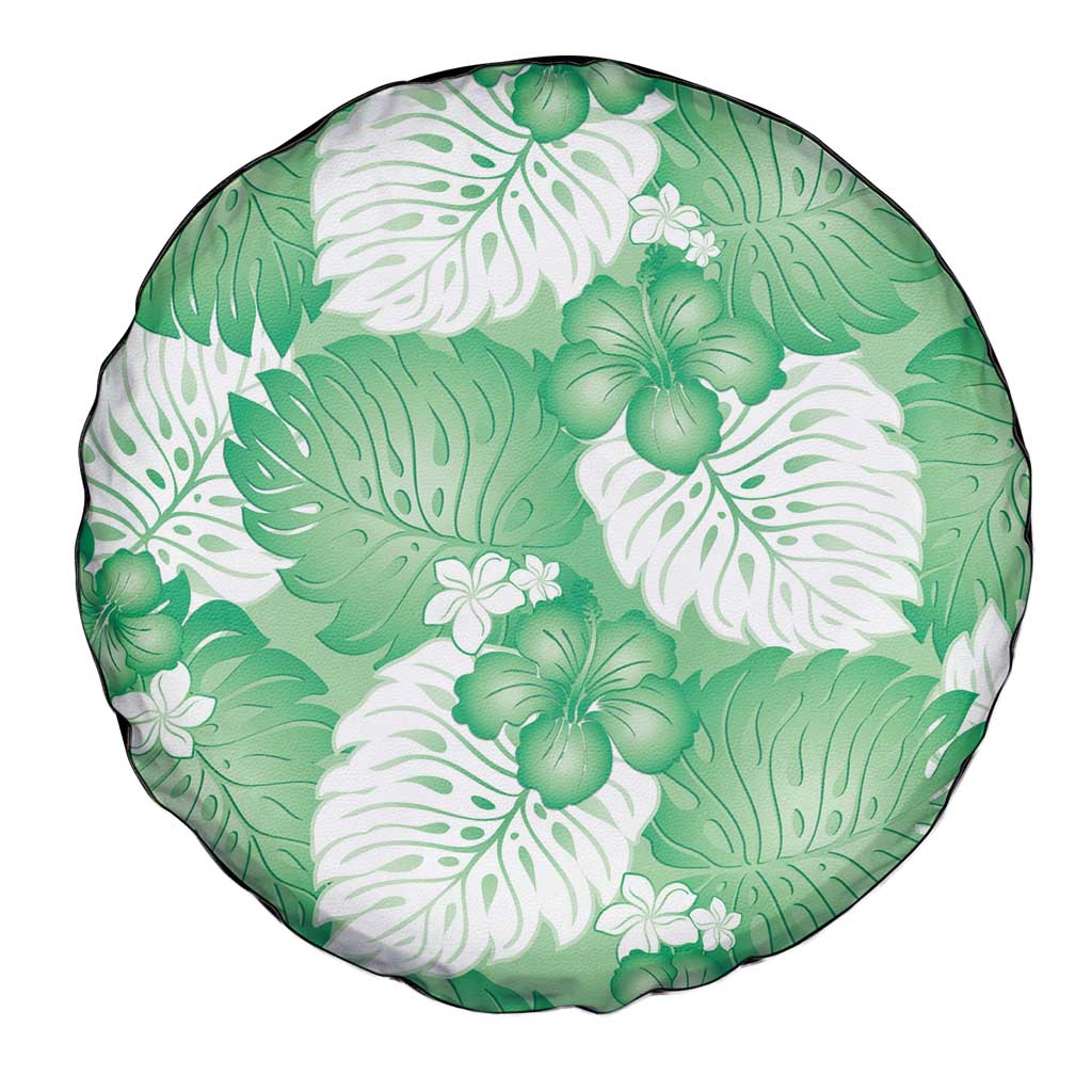Green Aloha Hawaii Spare Tire Cover Monstera Hibiscus Plumeria Seamless Vibes LT14 - Polynesian Pride