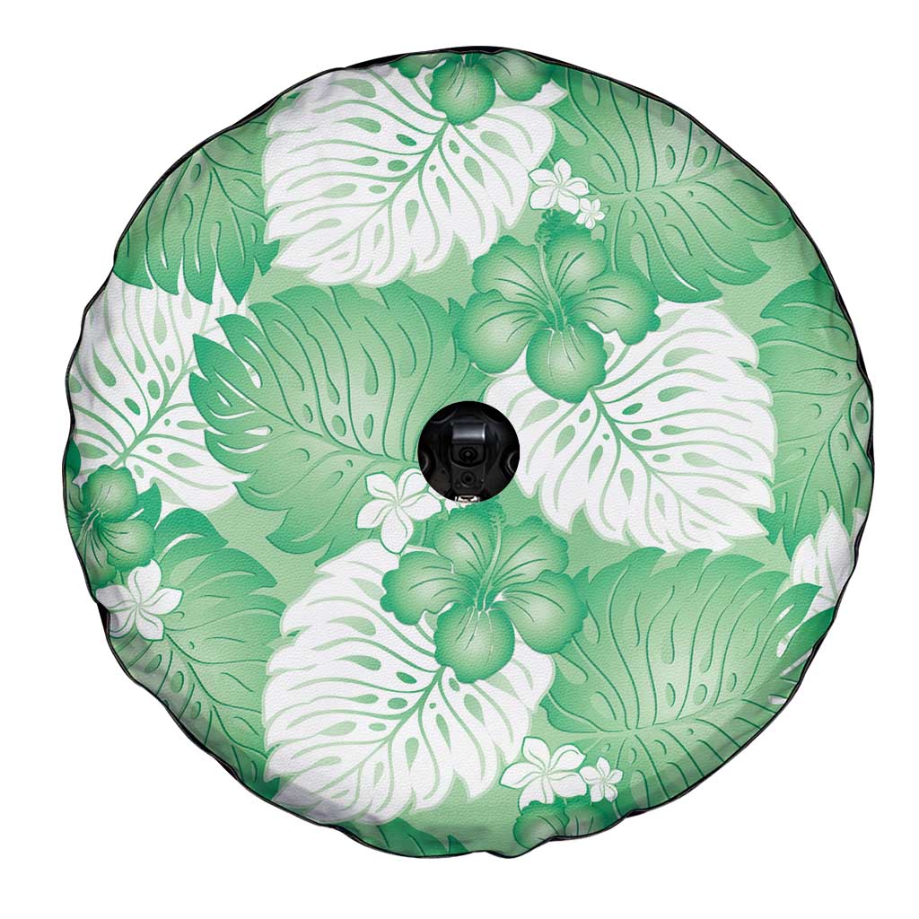 Green Aloha Hawaii Spare Tire Cover Monstera Hibiscus Plumeria Seamless Vibes LT14 - Polynesian Pride