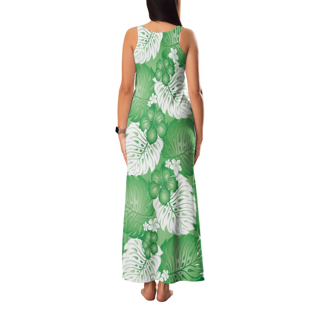 Green Aloha Hawaii Tank Maxi Dress Monstera Hibiscus Plumeria Seamless Vibes LT14 - Polynesian Pride
