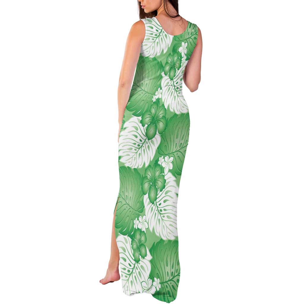 Green Aloha Hawaii Tank Maxi Dress Monstera Hibiscus Plumeria Seamless Vibes LT14 - Polynesian Pride