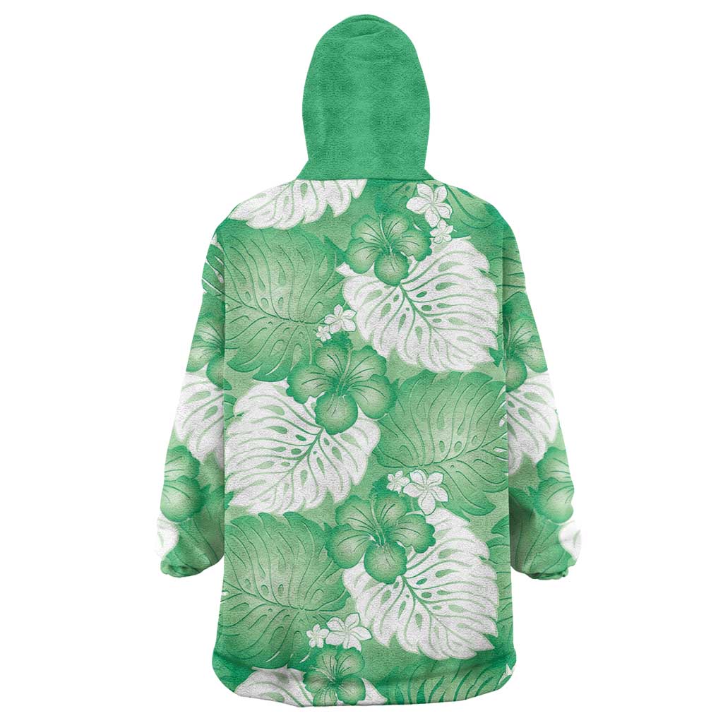 Green Aloha Hawaii Wearable Blanket Hoodie Monstera Hibiscus Plumeria Seamless Vibes LT14 - Polynesian Pride