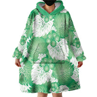 Green Aloha Hawaii Wearable Blanket Hoodie Monstera Hibiscus Plumeria Seamless Vibes LT14 - Polynesian Pride