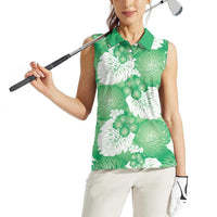 Green Aloha Hawaii Women Sleeveless Polo Shirt Monstera Hibiscus Plumeria Seamless Vibes LT14 - Polynesian Pride