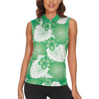 Green Aloha Hawaii Women Sleeveless Polo Shirt Monstera Hibiscus Plumeria Seamless Vibes LT14 - Polynesian Pride