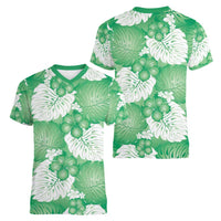 Green Aloha Hawaii Women V-Neck T-Shirt Monstera Hibiscus Plumeria Seamless Vibes LT14 - Polynesian Pride