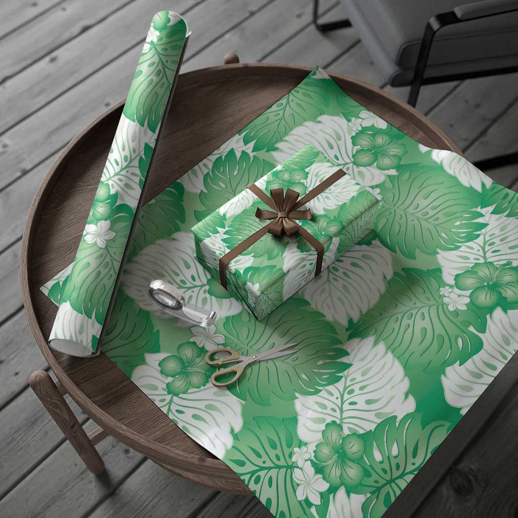 Green Aloha Hawaii Wrapping Paper Monstera Hibiscus Plumeria Seamless Vibes - Polynesian Pride