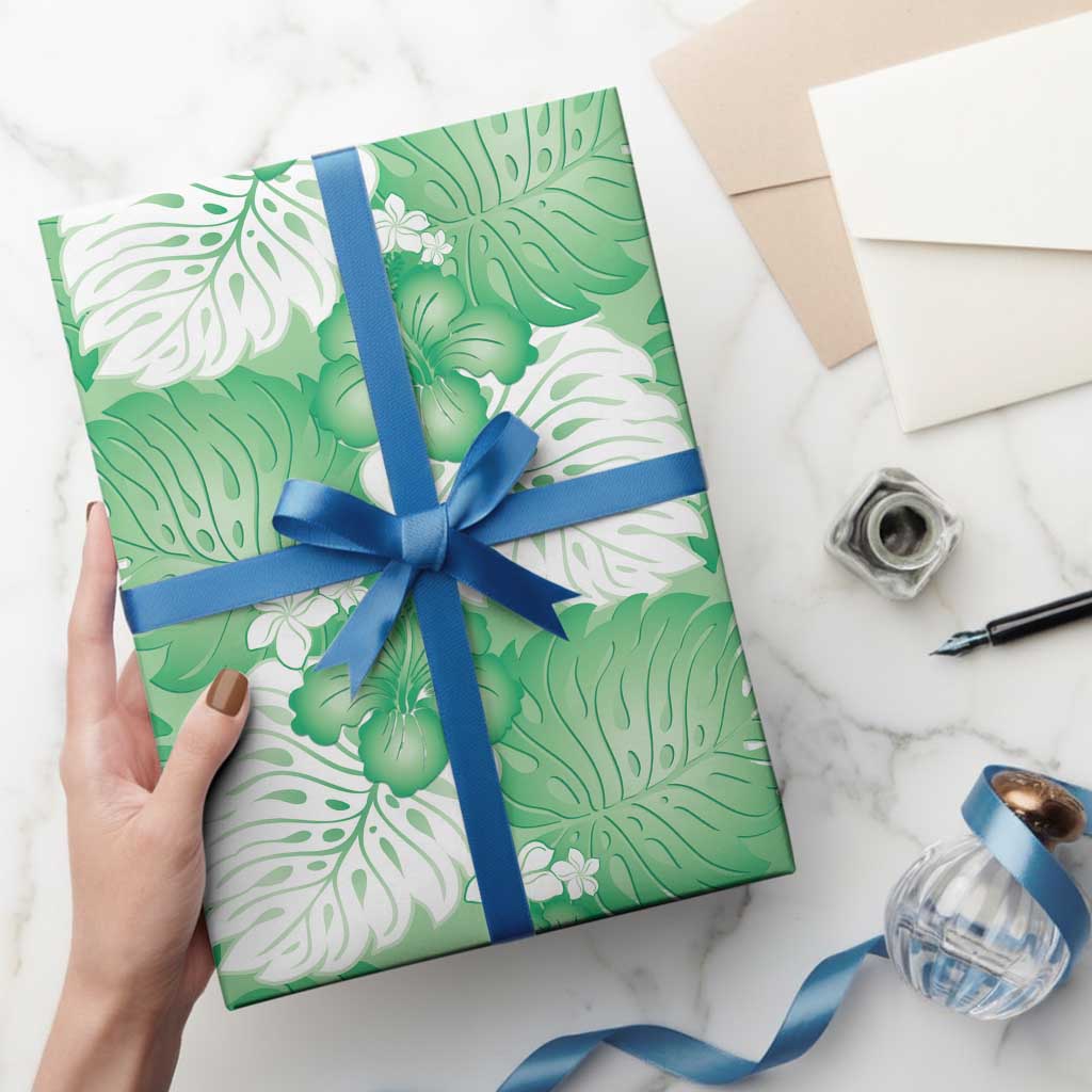Green Aloha Hawaii Wrapping Paper Monstera Hibiscus Plumeria Seamless Vibes - Polynesian Pride