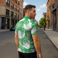 Green Aloha Hawaii Zipper Polo Shirt Monstera Hibiscus Plumeria Seamless Vibes LT14 - Polynesian Pride