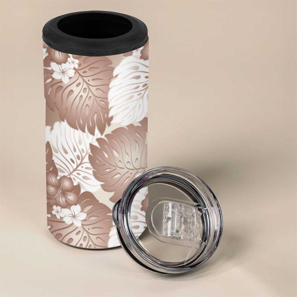 Mocha Mousse Aloha Hawaii 4 in 1 Can Cooler Tumbler Monstera Hibiscus Plumeria Seamless Vibes LT14 - Polynesian Pride