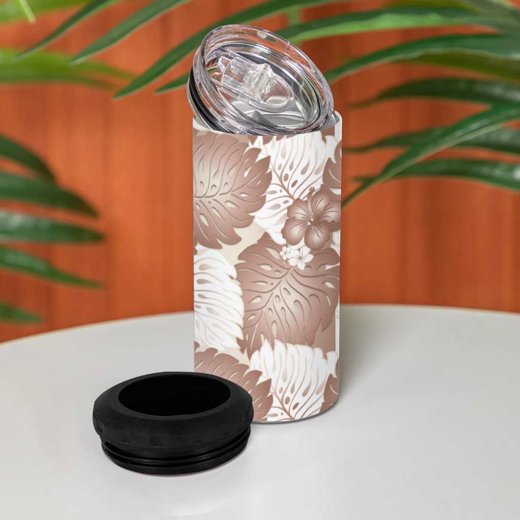 Mocha Mousse Aloha Hawaii 4 in 1 Can Cooler Tumbler Monstera Hibiscus Plumeria Seamless Vibes LT14 - Polynesian Pride