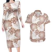 Mocha Mousse Aloha Hawaii Couples Matching Long Sleeve Bodycon Dress and Hawaiian Shirt Monstera Hibiscus Plumeria Seamless Vibes LT14 Mocha Mousse - Polynesian Pride
