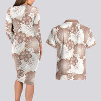 Mocha Mousse Aloha Hawaii Couples Matching Long Sleeve Bodycon Dress and Hawaiian Shirt Monstera Hibiscus Plumeria Seamless Vibes LT14 - Polynesian Pride