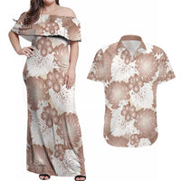 Mocha Mousse Aloha Hawaii Couples Matching Off Shoulder Maxi Dress and Hawaiian Shirt Monstera Hibiscus Plumeria Seamless Vibes LT14 Mocha Mousse - Polynesian Pride