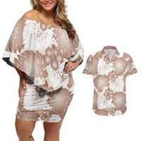 Mocha Mousse Aloha Hawaii Couples Matching Off Shoulder Short Dress and Hawaiian Shirt Monstera Hibiscus Plumeria Seamless Vibes LT14 Mocha Mousse - Polynesian Pride