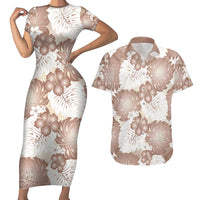 Mocha Mousse Aloha Hawaii Couples Matching Short Sleeve Bodycon Dress and Hawaiian Shirt Monstera Hibiscus Plumeria Seamless Vibes LT14 Mocha Mousse - Polynesian Pride