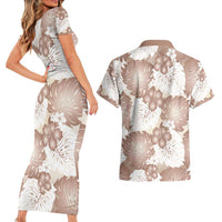 Mocha Mousse Aloha Hawaii Couples Matching Short Sleeve Bodycon Dress and Hawaiian Shirt Monstera Hibiscus Plumeria Seamless Vibes LT14 - Polynesian Pride