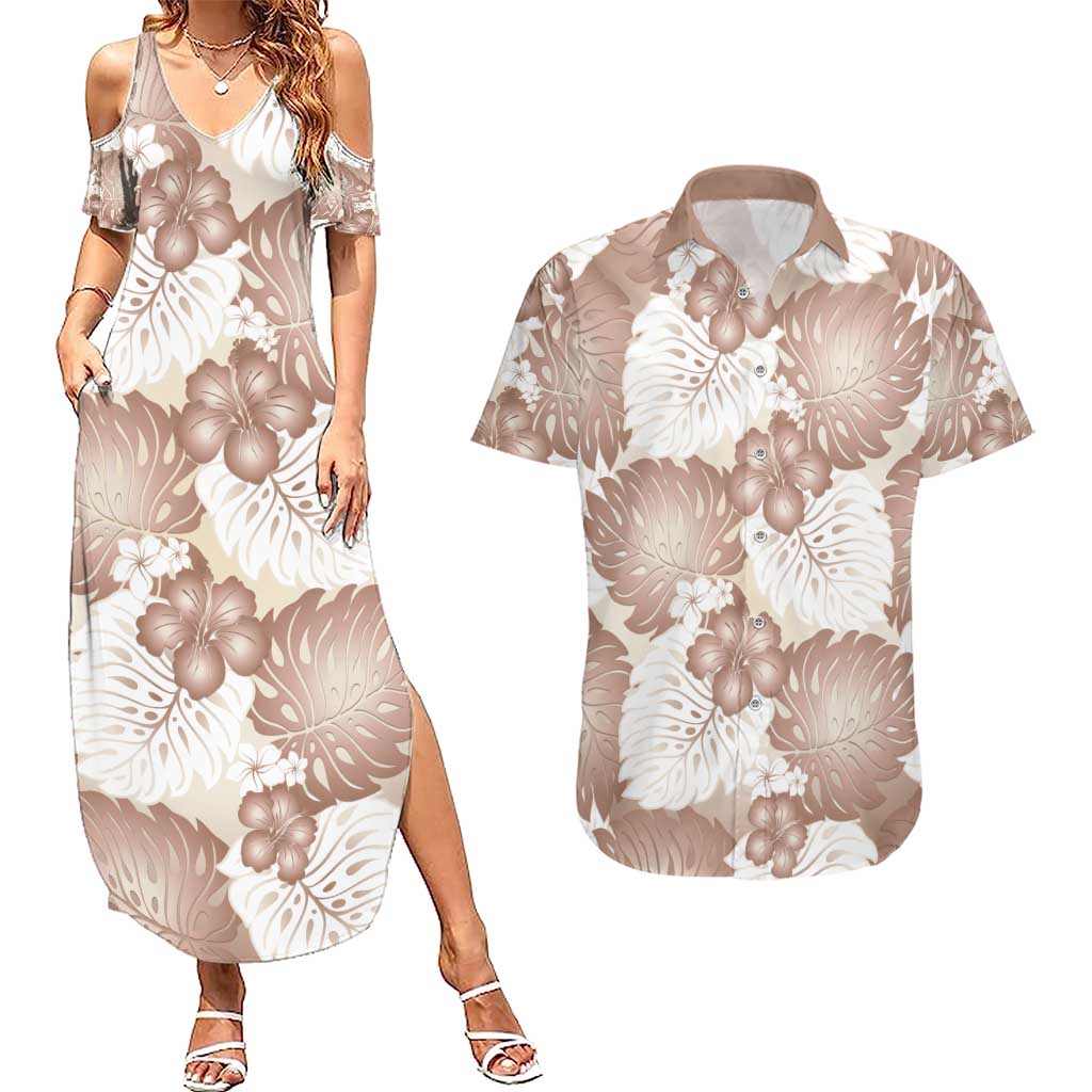 Mocha Mousse Aloha Hawaii Couples Matching Summer Maxi Dress and Hawaiian Shirt Monstera Hibiscus Plumeria Seamless Vibes LT14 Mocha Mousse - Polynesian Pride