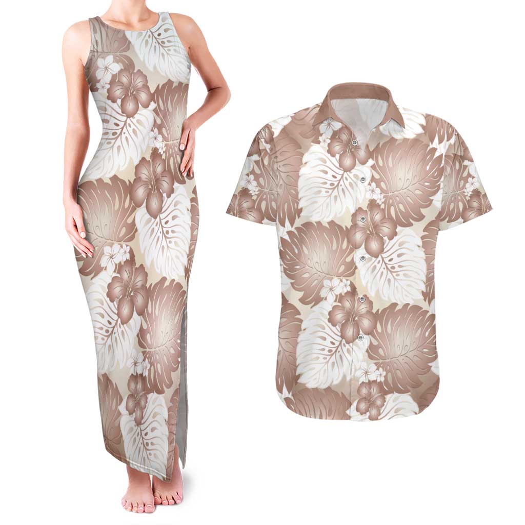 Mocha Mousse Aloha Hawaii Couples Matching Tank Maxi Dress and Hawaiian Shirt Monstera Hibiscus Plumeria Seamless Vibes LT14 Mocha Mousse - Polynesian Pride
