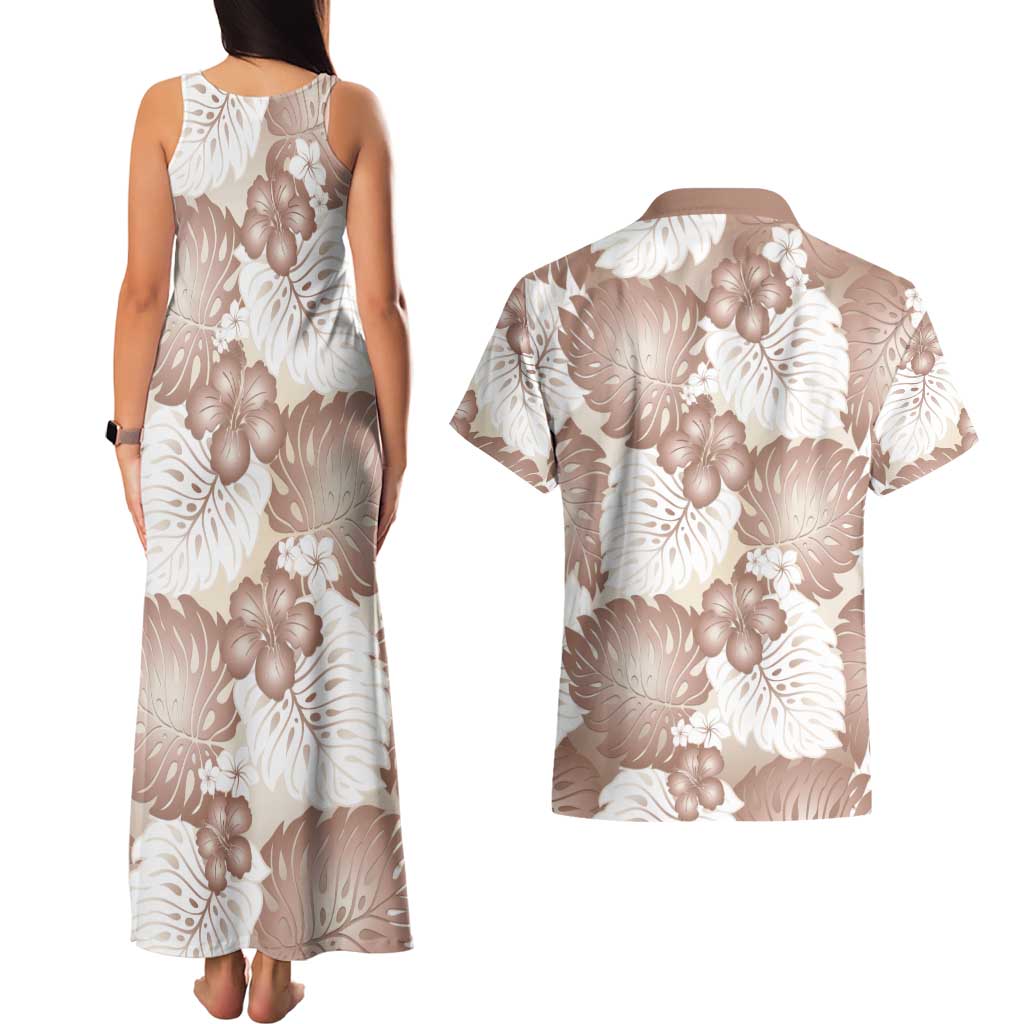 Mocha Mousse Aloha Hawaii Couples Matching Tank Maxi Dress and Hawaiian Shirt Monstera Hibiscus Plumeria Seamless Vibes LT14 - Polynesian Pride